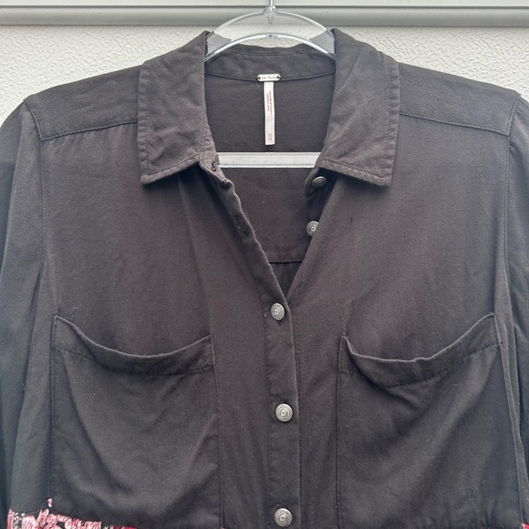 Free People Top XS Western Boho Button Front Red/black Welcome To The Jungle Top - Picture 5 of 12